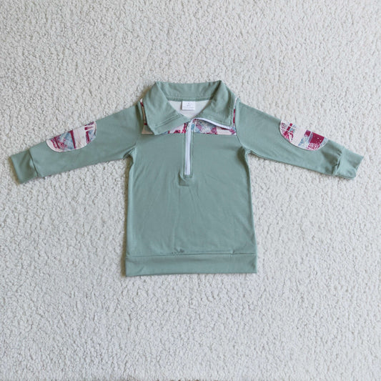 BT0086 Boys Christmas deer pattern blue zipper long-sleeved top