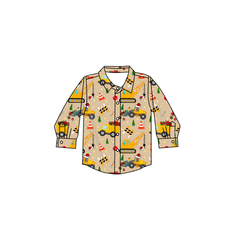 5.19BT1254 Christmas Truck Button Long Sleeve Sweatshirt