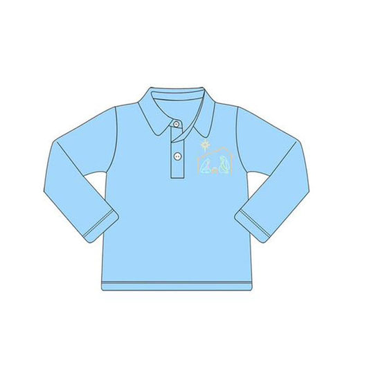 5.28BT1259 Blue button long-sleeved top