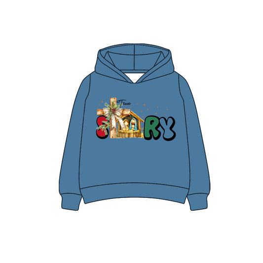 7.5BT1282 Blue letter hooded long-sleeved top