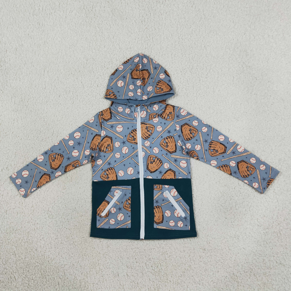 NEW RTS NO MOQ milk silk BT1342 Baby Boys Baseballs Stars Pocket Zip Team Hoodie Jackets Top
