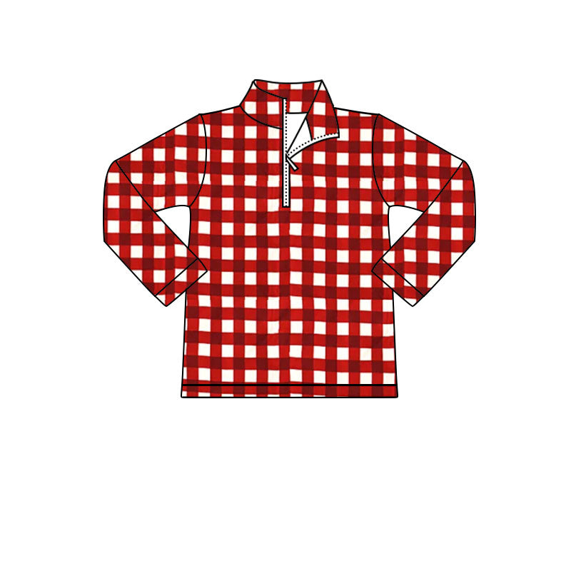 X906 BT1349 Red Plaid Zipper Top