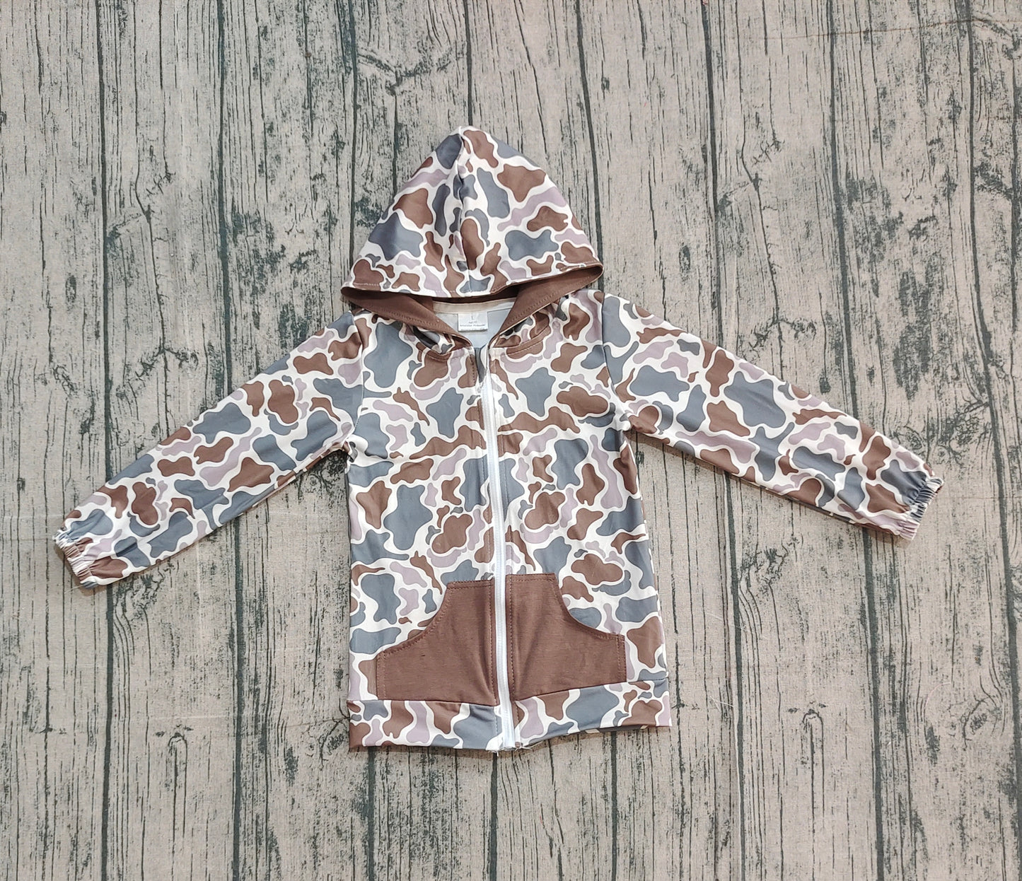 X916 BT1376 Camouflage Zipper Hooded Top