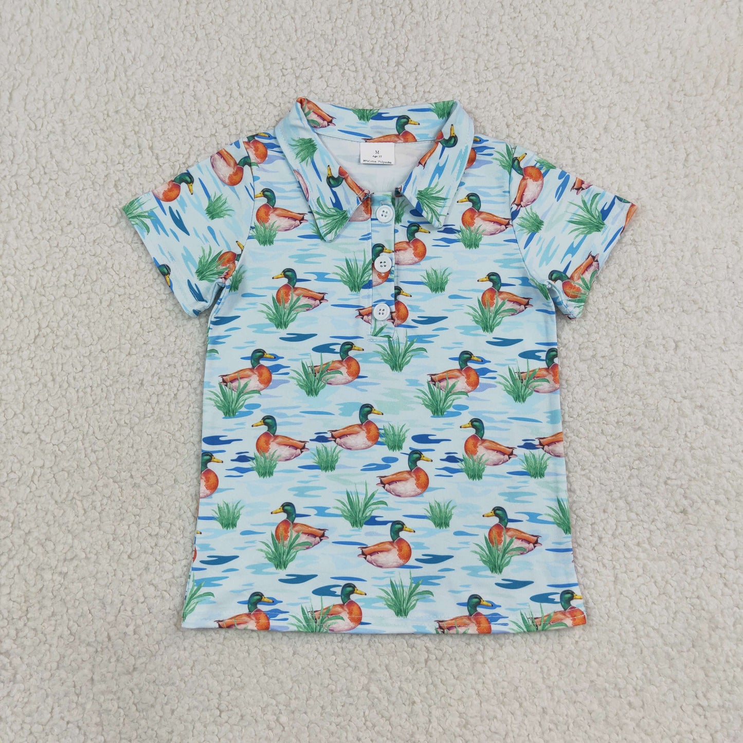 NEW RTS NO MOQ milk silk BT1381 Baby Boys Short Sleeve Ducks Hunting Button Polo Shirts Top