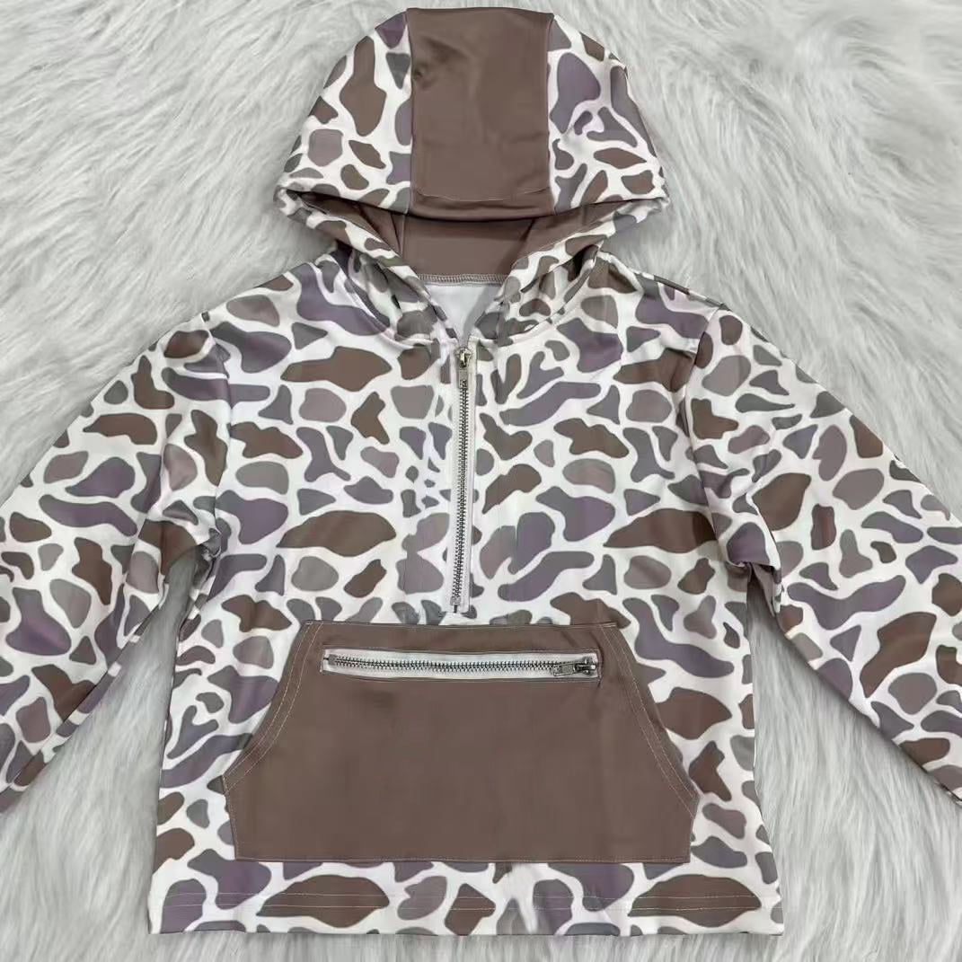 X924 BT1384 Khaki Camouflage Zipper Top