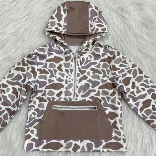 X924 BT1384 Khaki Camouflage Zipper Top