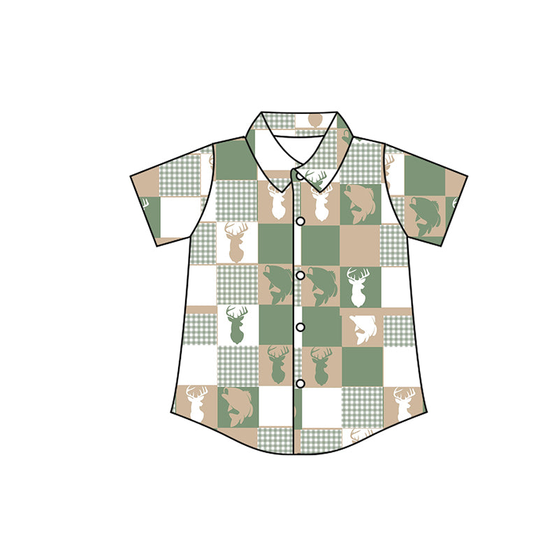 X10.16 BT1411 Cartoon Deer Button Short-Sleeved Top