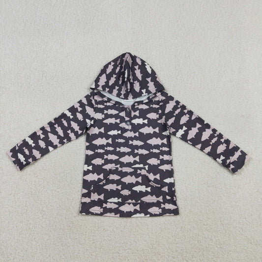 3.30 BT1545 Baby Boys Fishes Plaid Button Pockets Hunting Hoodies Top