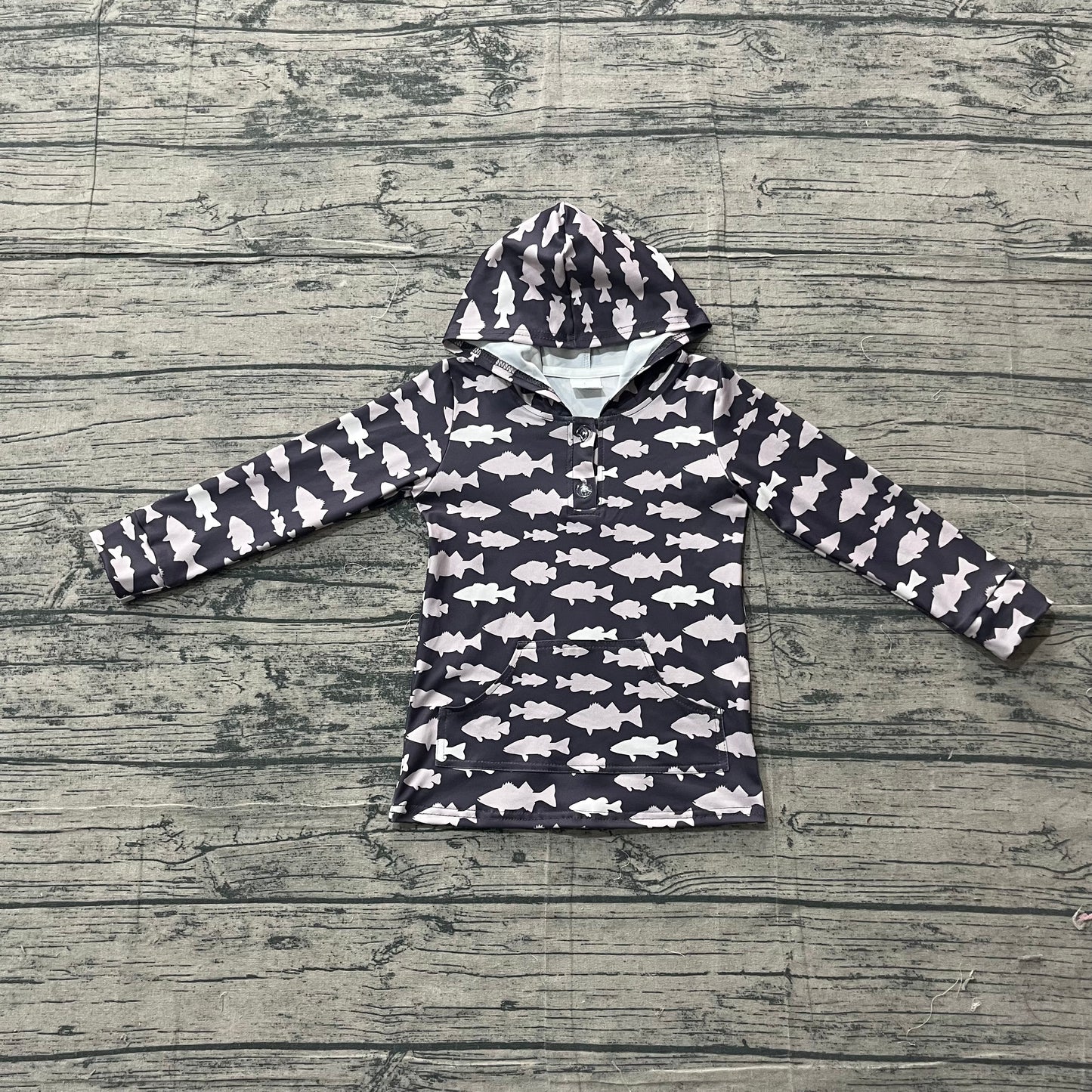 BT1545Baby Boys Fishes Plaid Button Pockets Hunting Hoodies Top
