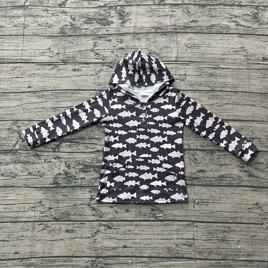 BT1545Baby Boys Fishes Plaid Button Pockets Hunting Hoodies Top