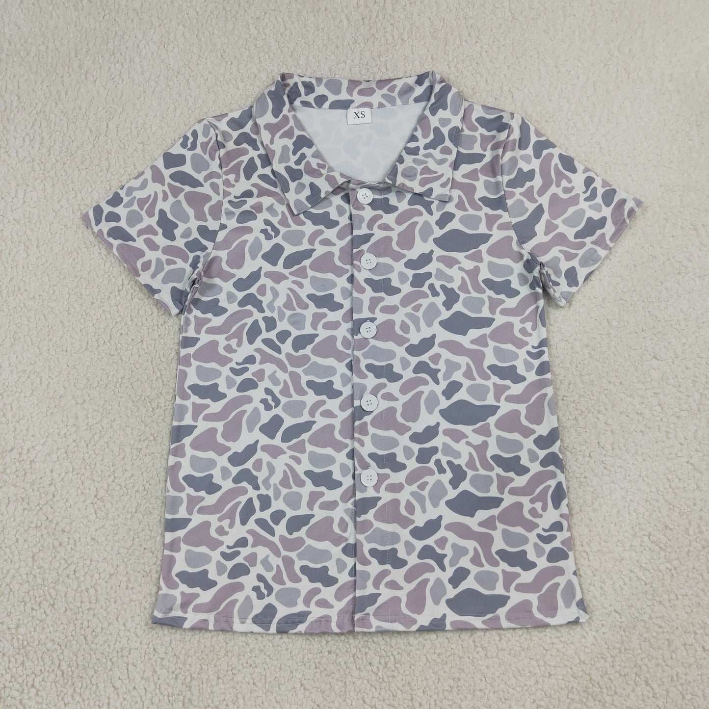 NEW RTS NO MOQ milk silk BT1609 Adult Men Grey Camo Short Sleeve Button Shirts Top