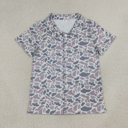 NEW RTS NO MOQ milk silk BT1609 Adult Men Grey Camo Short Sleeve Button Shirts Top