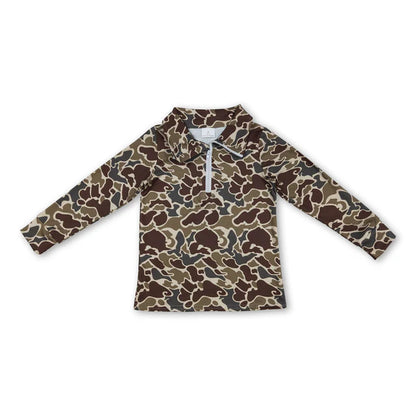 RTS NO MOQ Sibling milk silk Baby Boys Southern Dark Khaki Camo Zipper Pullovers Top