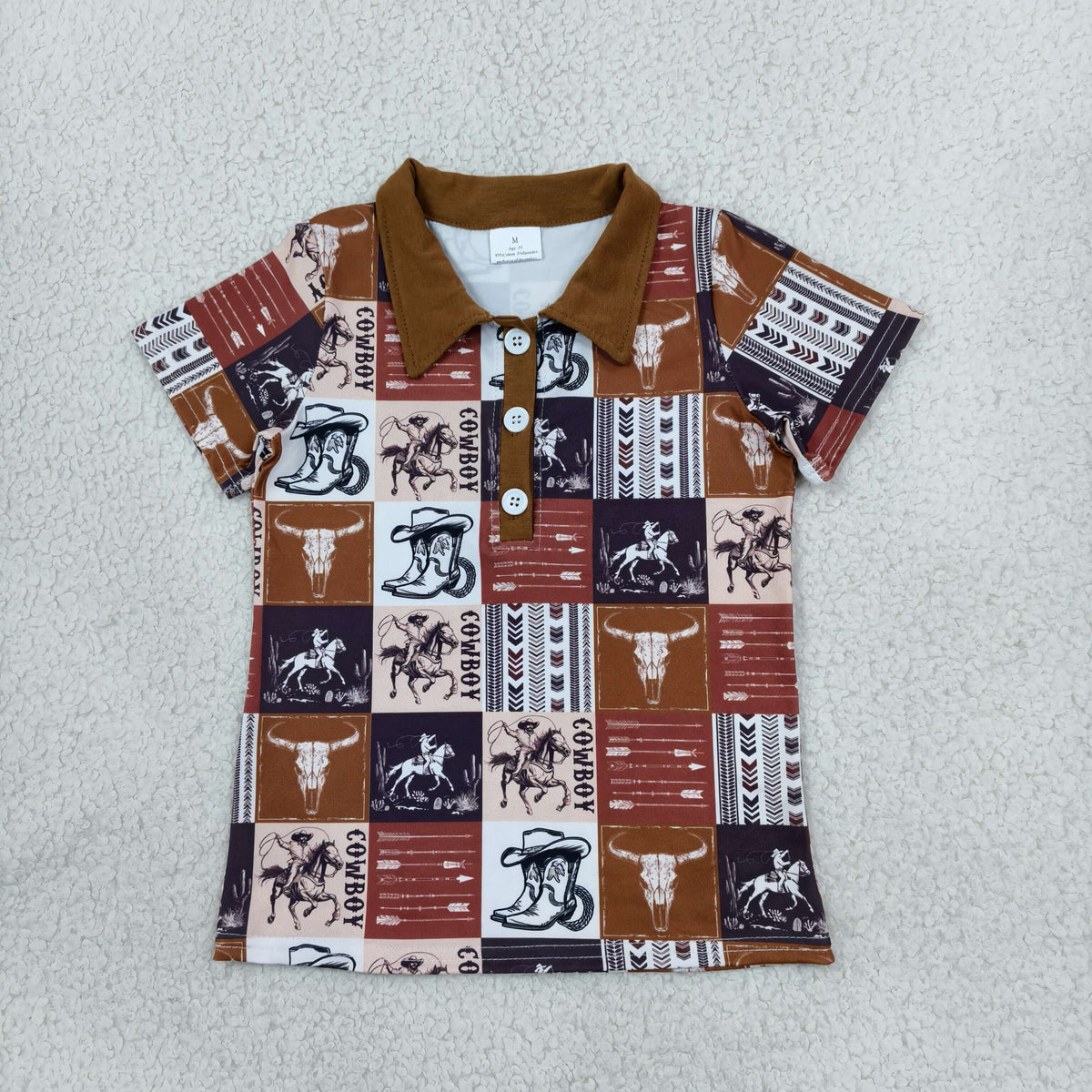 NEW RTS NO MOQ milk silk BT1670 Baby Boys Short Sleeve Horse Rodeo Cows Western Polo Button Shirts Top