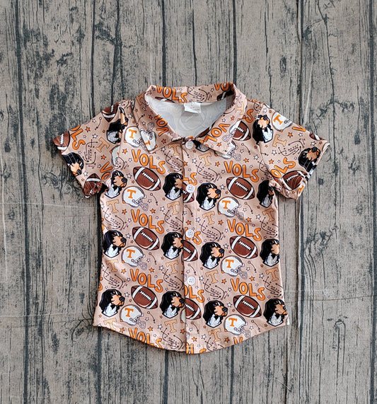 BT1717Sibling Baby Boys Girls Footballs Vols Team Knee Length Dress Button Shirts Top