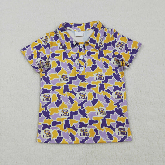3.30 BT1744 Baby Boys Purple Yellow Camo LSU Button Polo Shirt Top