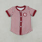 NEW RTS NO MOQ milk silk BT1746 Baby Boys Red Stripe Team Print Button Short Sleeve T Shirt Top