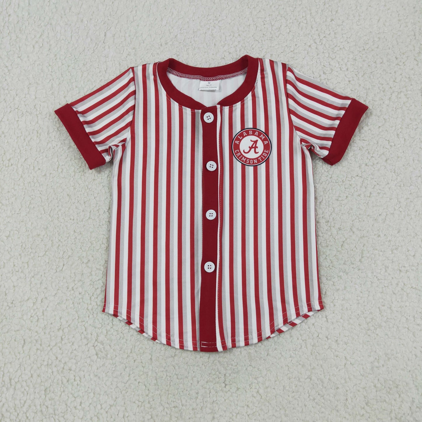 NEW RTS NO MOQ milk silk BT1746 Baby Boys Red Stripe Team Print Button Short Sleeve T Shirt Top