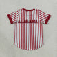 NEW RTS NO MOQ milk silk BT1746 Baby Boys Red Stripe Team Print Button Short Sleeve T Shirt Top