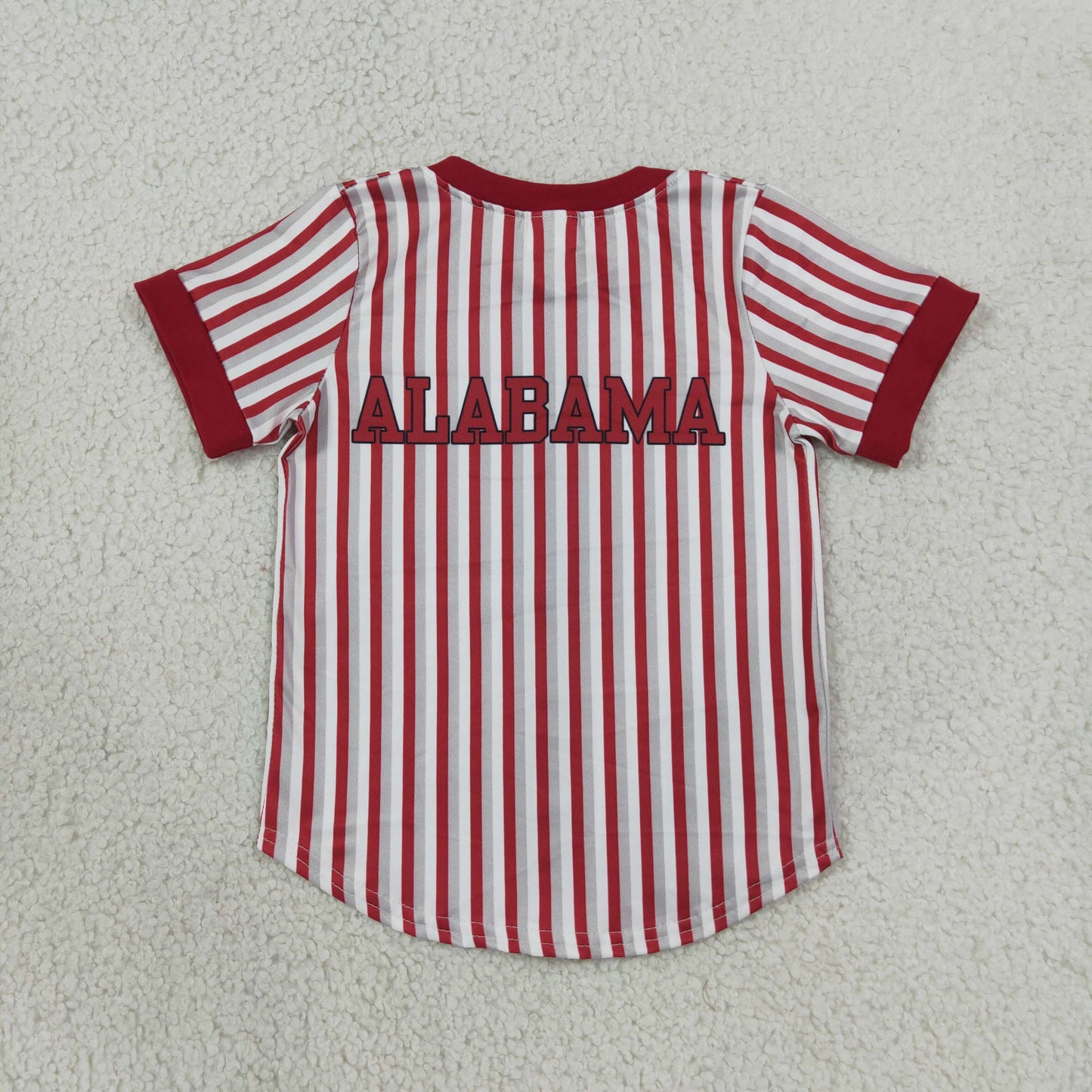 NEW RTS NO MOQ milk silk BT1746 Baby Boys Red Stripe Team Print Button Short Sleeve T Shirt Top