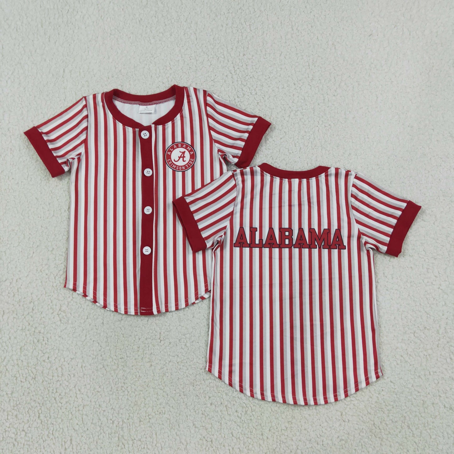 NEW RTS NO MOQ milk silk BT1746 Baby Boys Red Stripe Team Print Button Short Sleeve T Shirt Top