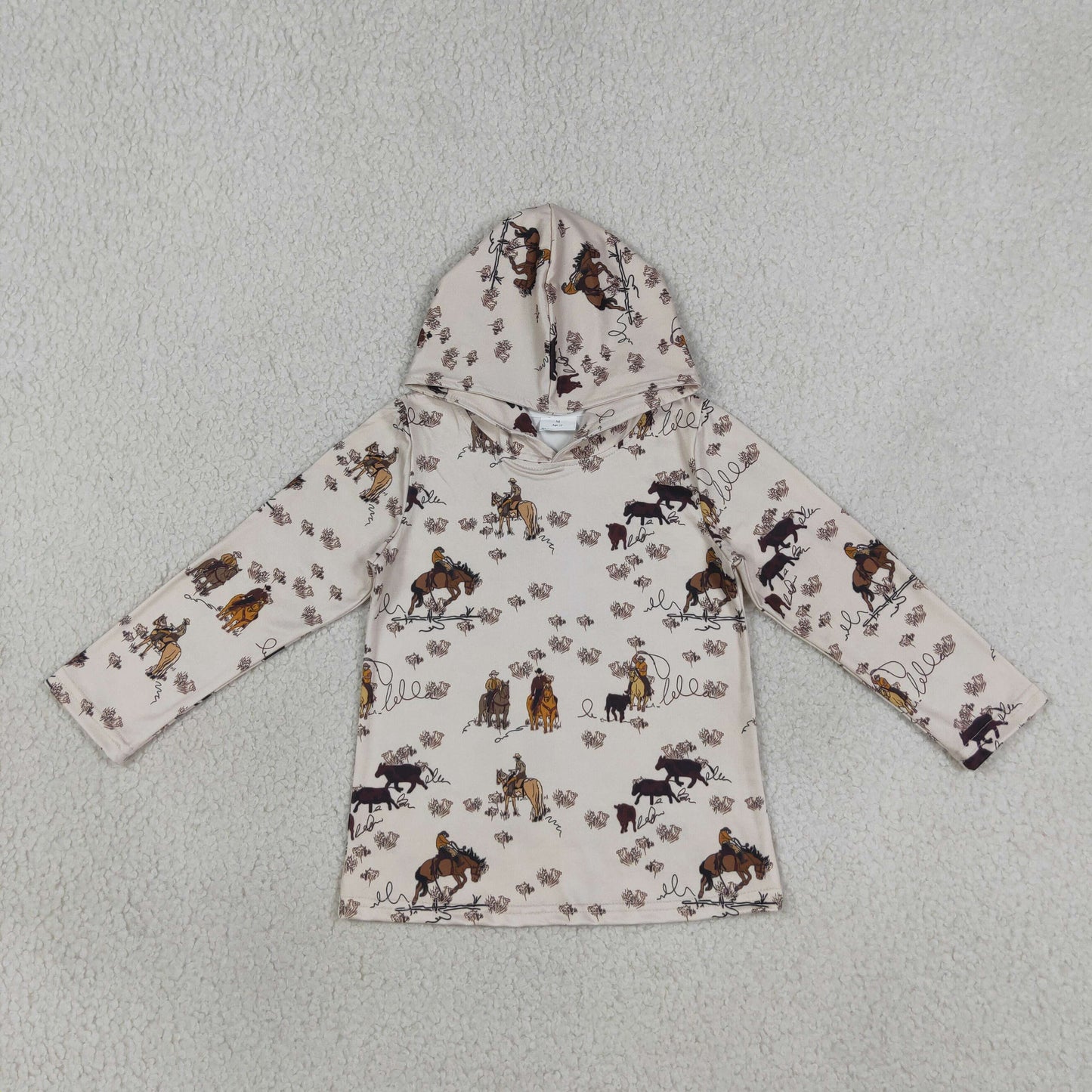 NEW RTS NO MOQ milk silk BT1843 Baby Boys Long Sleeve Horse Rodeo Western Hoodie Top