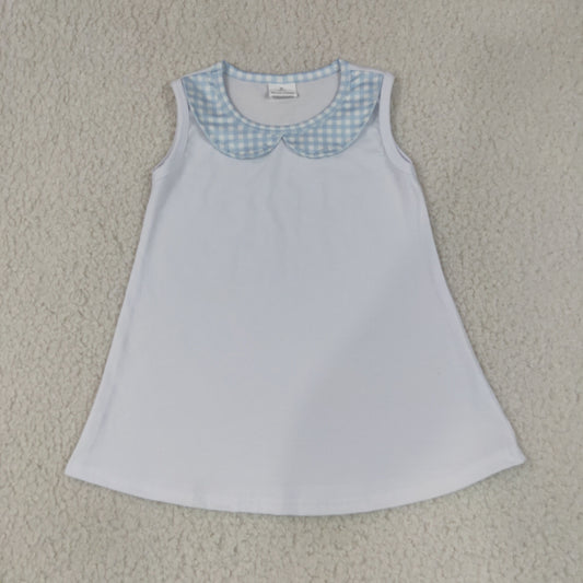 NEW RTS NO MOQ milk silk BT1847 Baby Boys Light Blue Check Print Collared Sleeveless T Shirt Casual Top