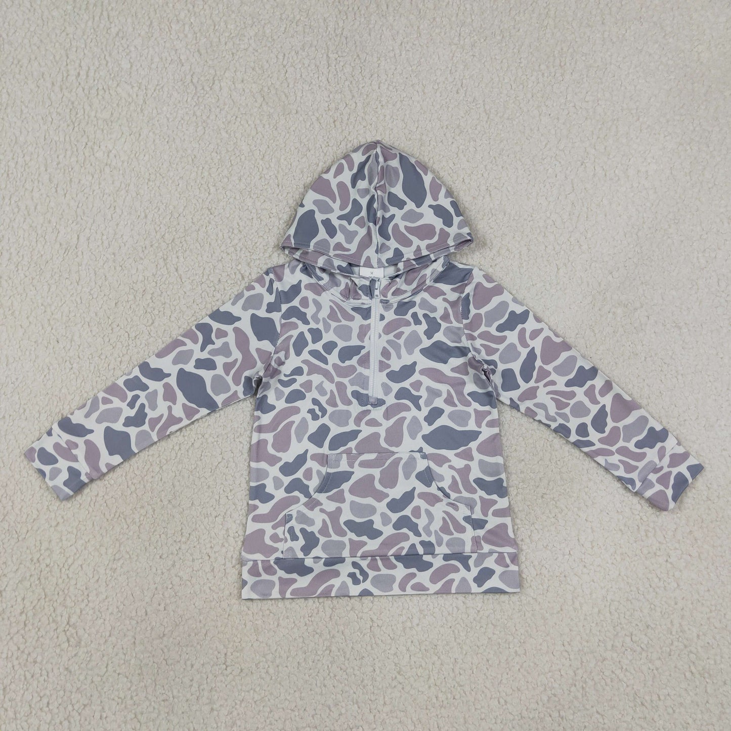 NEW RTS NO MOQ milk silk BT1849 Baby Boys Camo Long Sleeve Zip Front Hoodie With Pockets Tops