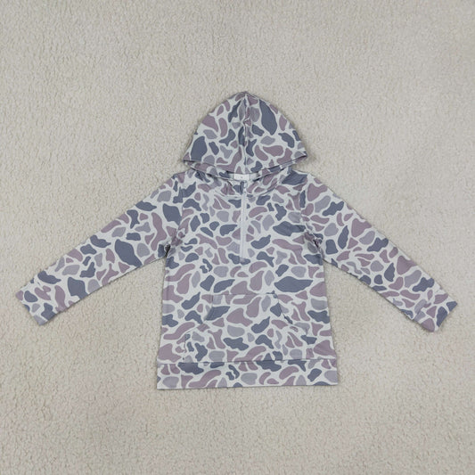 NEW RTS NO MOQ milk silk BT1849 Baby Boys Camo Long Sleeve Zip Front Hoodie With Pockets Tops