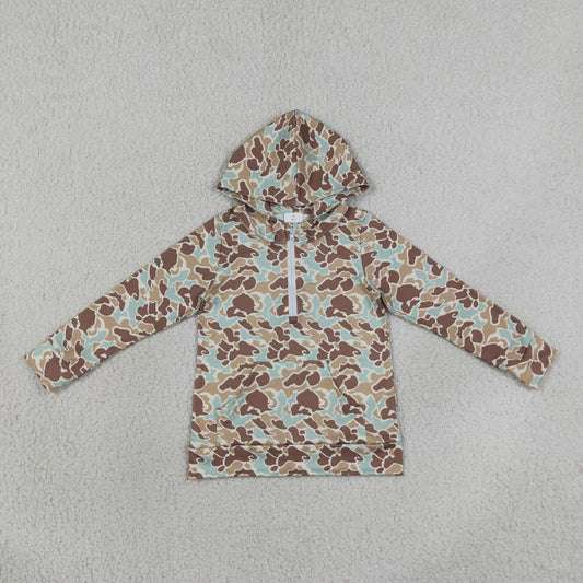 NEW RTS NO MOQ milk silk BT1850 Baby Boys Camo Long Sleeve Zip Front Hoodie With Pockets