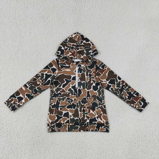 NEW RTS NO MOQ milk silk  BT1851 Baby Boys Camo Print Long Sleeve Hooded Top With Pockets