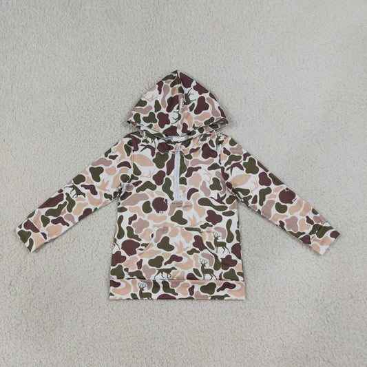 NEW RTS NO MOQ milk silk BT1852 Baby Boys Long Sleeve Camo Zip Pocket Hoodies Top