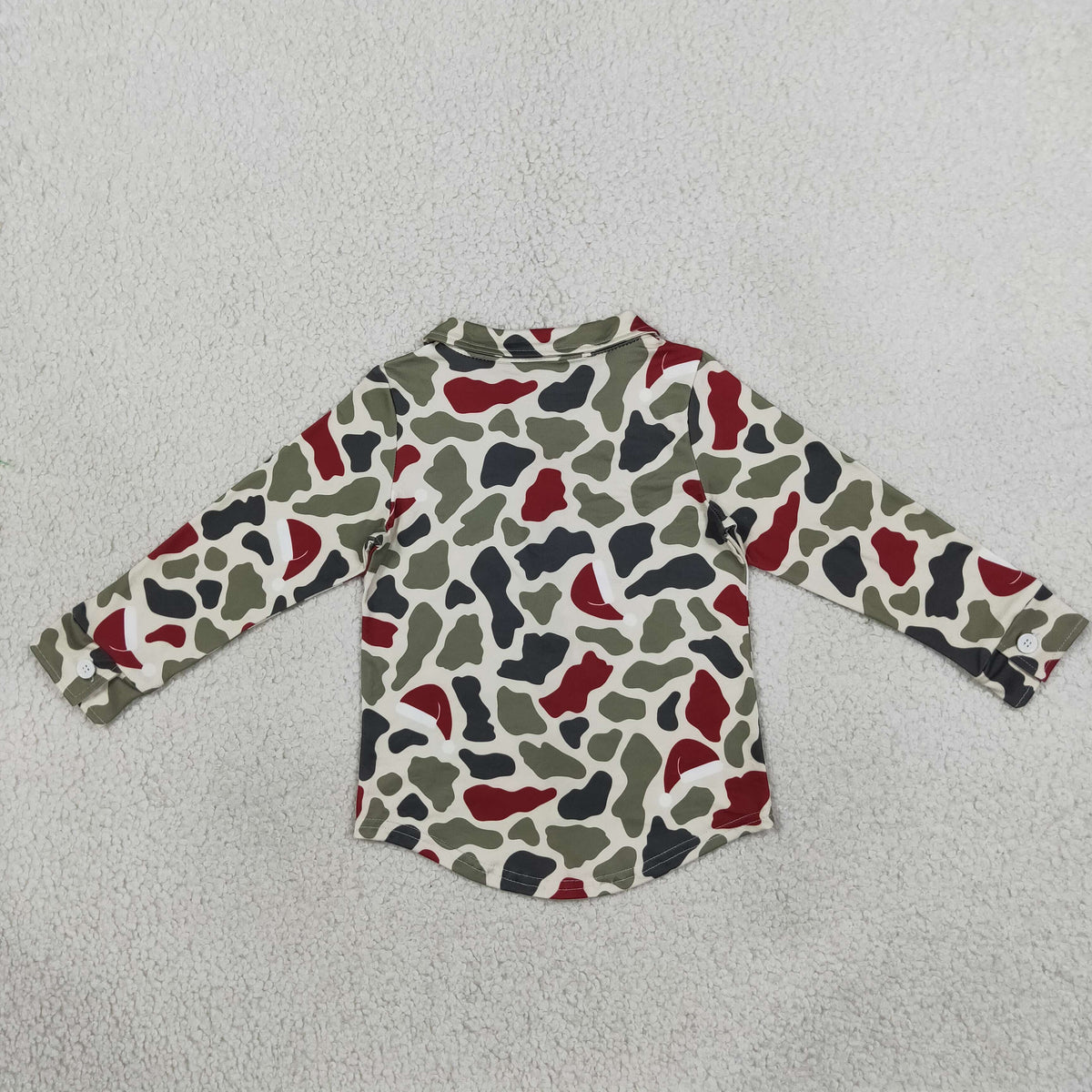 NEW RTS NO MOQ milk silk BT1875 Baby Girls Long Sleeve Green Red Camo Christmas Button Shirts Top