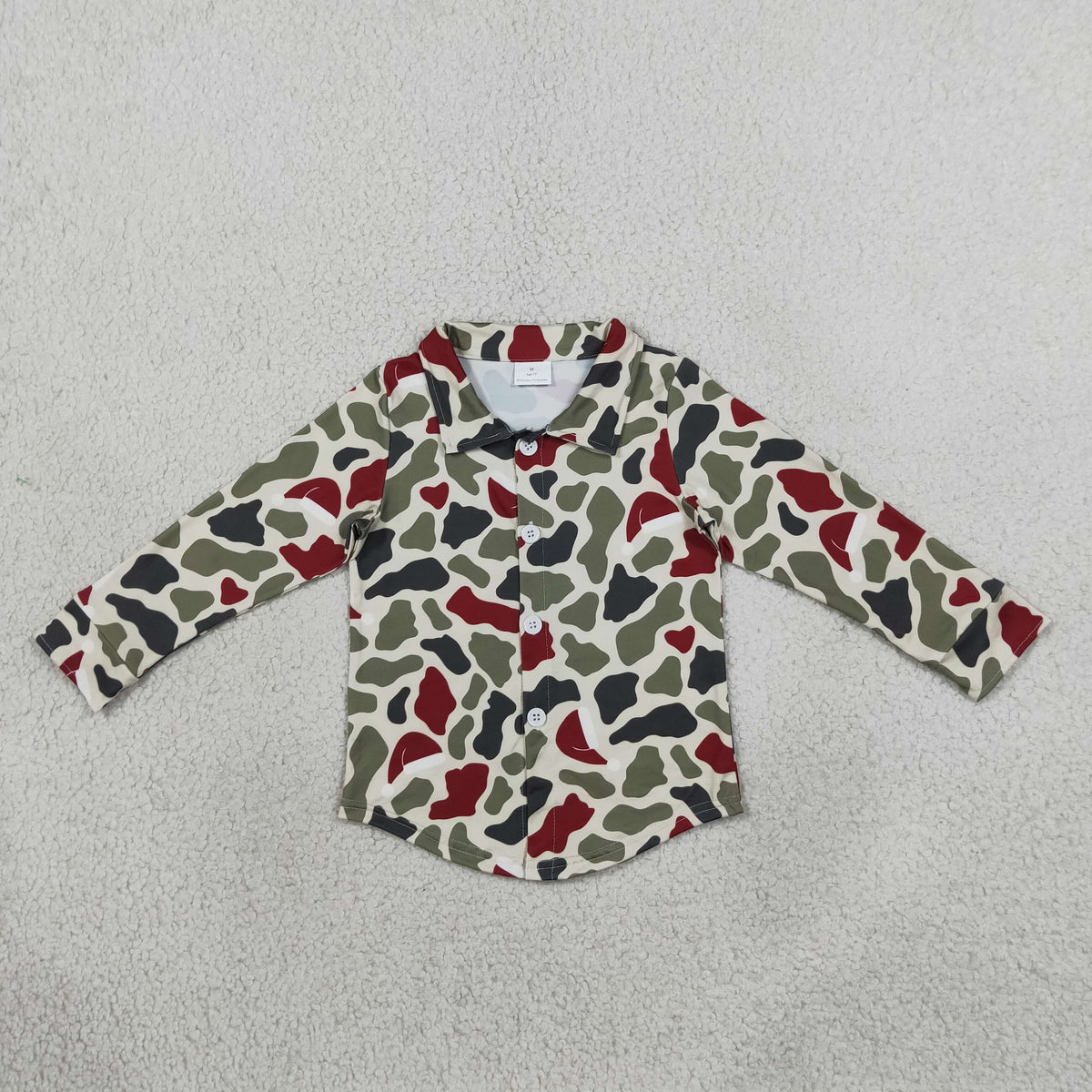 NEW RTS NO MOQ milk silk BT1875 Baby Girls Long Sleeve Green Red Camo Christmas Button Shirts Top