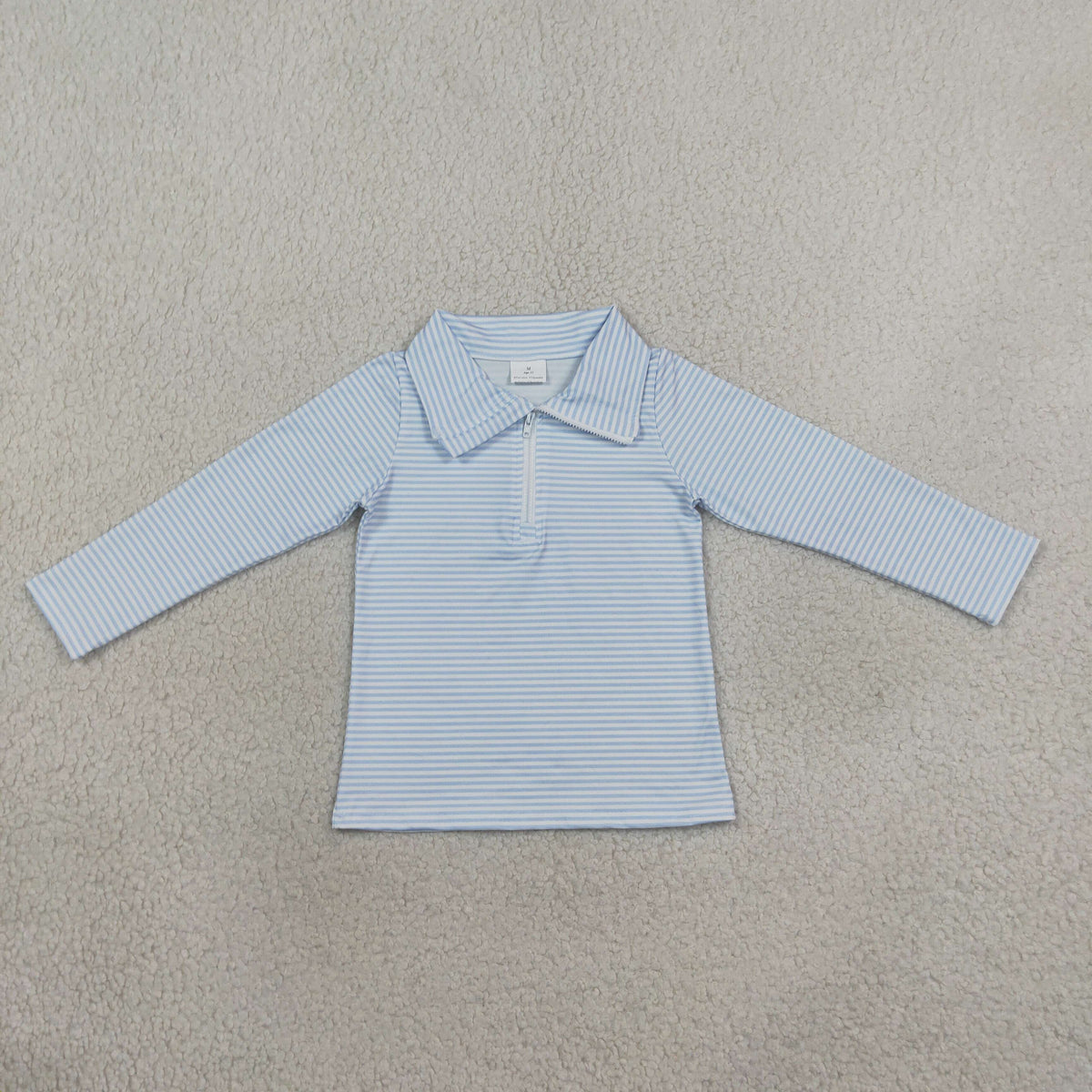 NEW RTS NO MOQ milk silk BT1878 Baby Boys Long Sleeve Light Blue Stripe Zip Pullovers Top