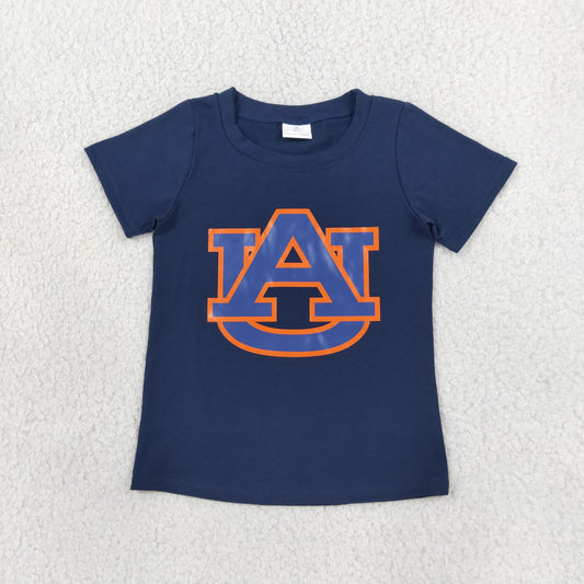 RTS NO MOQ Vinyl BT1880 Baby Boys Navy Short Sleeve Vinyl Team T-shirts Top