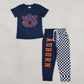 NEW RTS No moq Vinyl BSPO0694（BT1880+P1057）Baby Boys Navy Shirt Top Pockets Joggers Team Sets