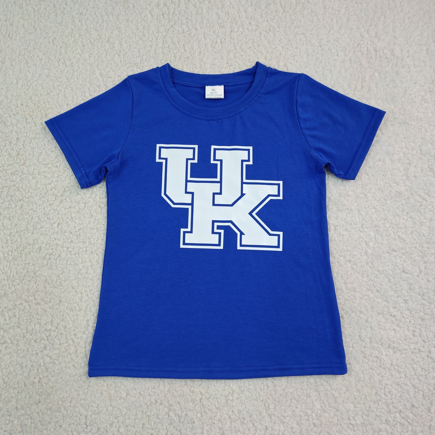 NEW RTS NO MOQ cotton BT1882 Baby Boys Blue Short Sleeve Vinyl Kentucky Team T-shirts Top