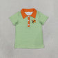 NEW RTS NO MOQ milk silk BT1889 Embroidery Turkey Baby Boys Green Checked Thanksgivings Polo Button Shirts Top