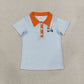 RTS NO MOQ Sibling milk silk Polos For Kids Boys Embroidery Pumpkin Print Plaid Button Short Sleeve Casual Top