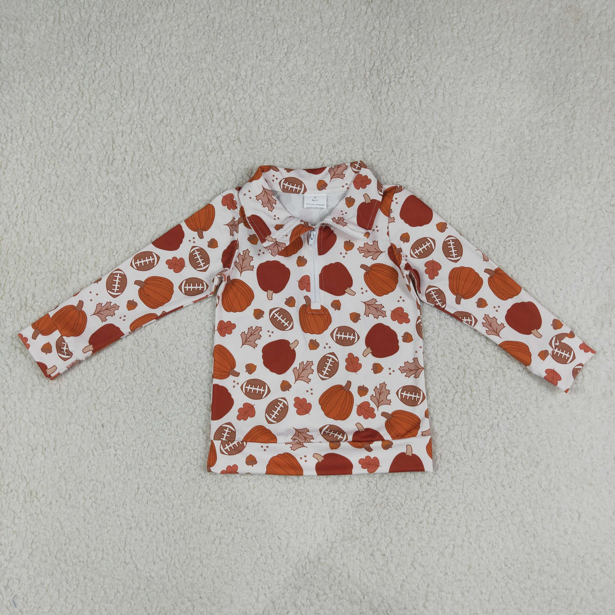 NEW RTS NO MOQ milk silk BT1894 Baby Boys Long Sleeve Pumpkins Footballs Fall Zip Pullovers Top