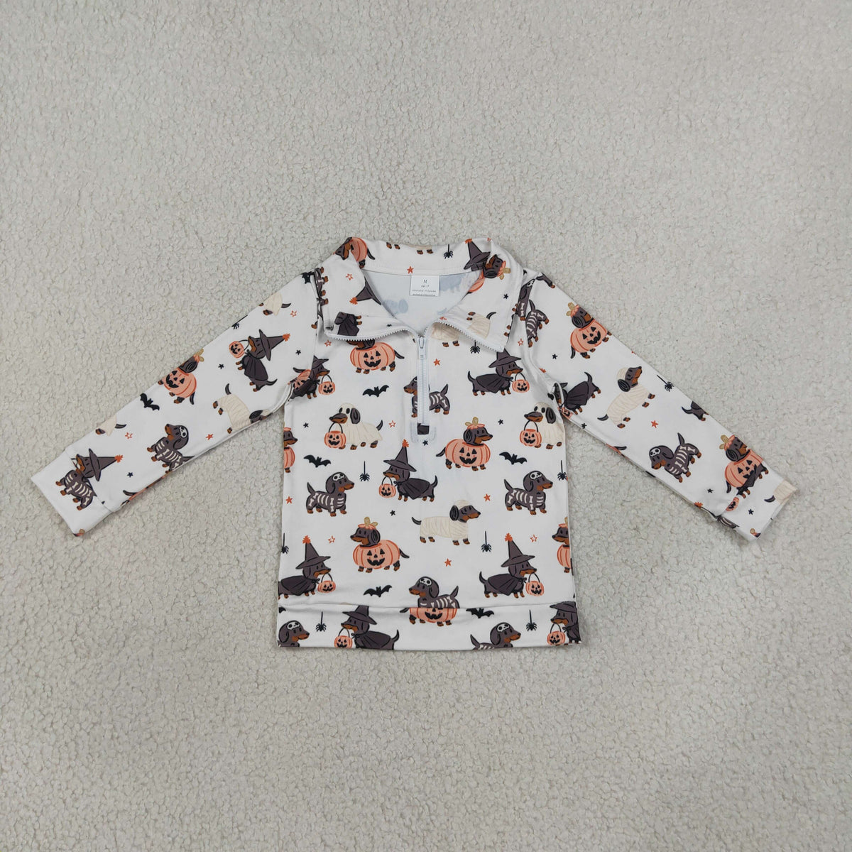 NEW RTS NO MOQ milk silk BT1896 Baby Boys Long Sleeve Ghost Pumpkins Dogs Halloween Zip Pullovers Top