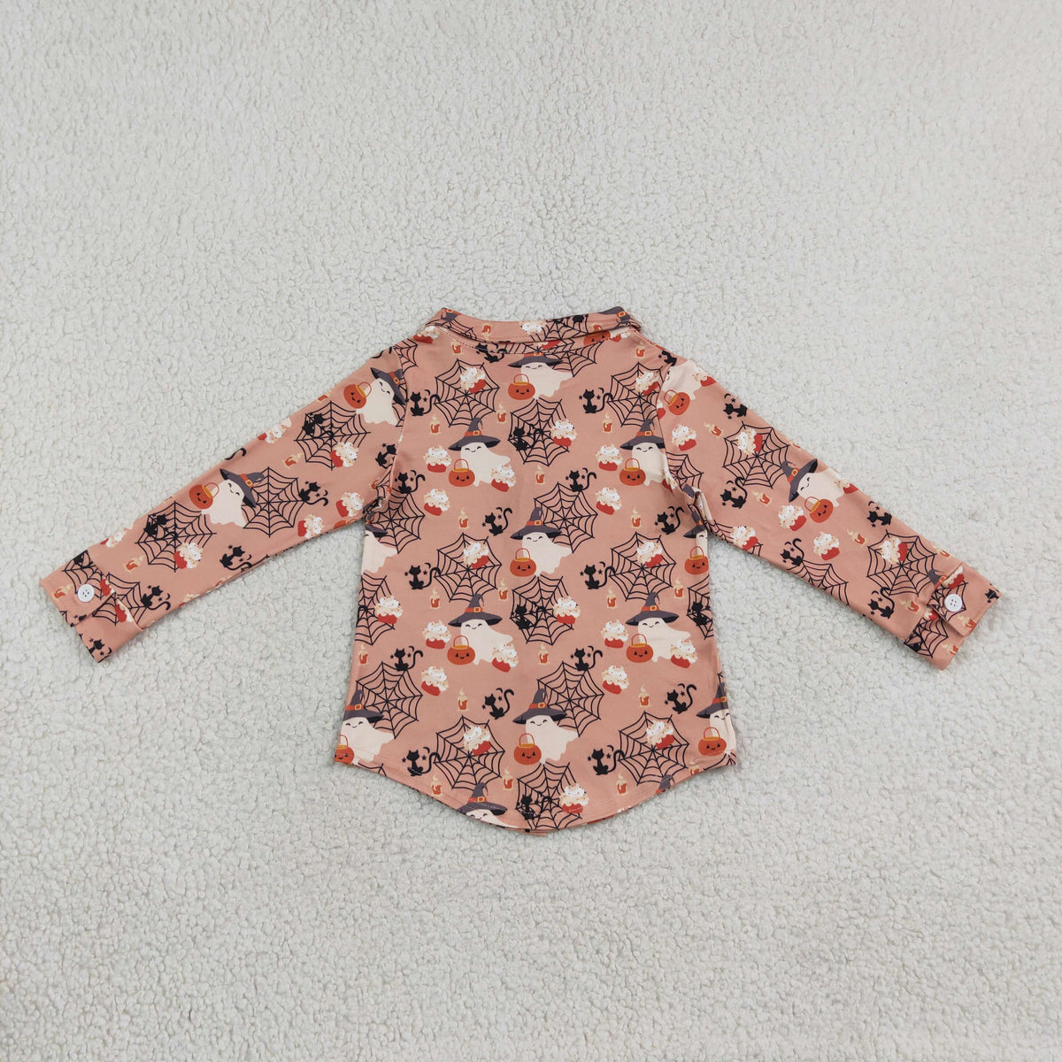 NEW RTS NO MOQ milk silk BT1902 Baby Boys Long Sleeve Ghost Pumpkins Halloween Button Shirts Top