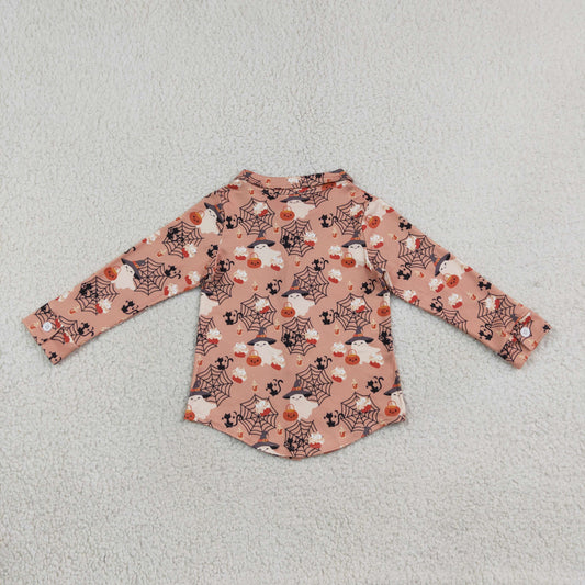 NEW RTS NO MOQ milk silk BT1902 Baby Boys Long Sleeve Ghost Pumpkins Halloween Button Shirts Top