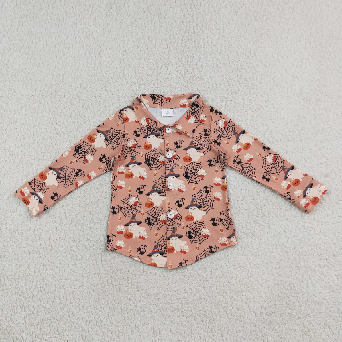 NEW RTS NO MOQ milk silk BT1902 Baby Boys Long Sleeve Ghost Pumpkins Halloween Button Shirts Top