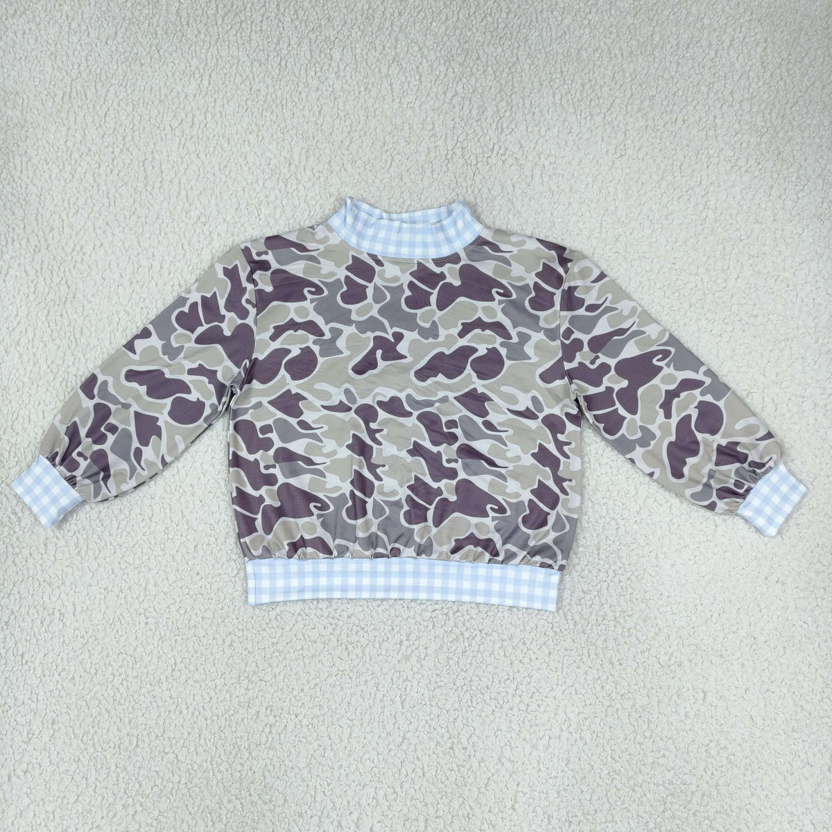 NEW RTS NO MOQ milk silk BT1922 Baby Boys Long Sleeve Southern Grey Camo Choker T-shirts Top
