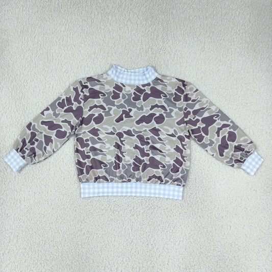 NEW RTS NO MOQ milk silk BT1922 Baby Boys Long Sleeve Southern Grey Camo Choker T-shirts Top