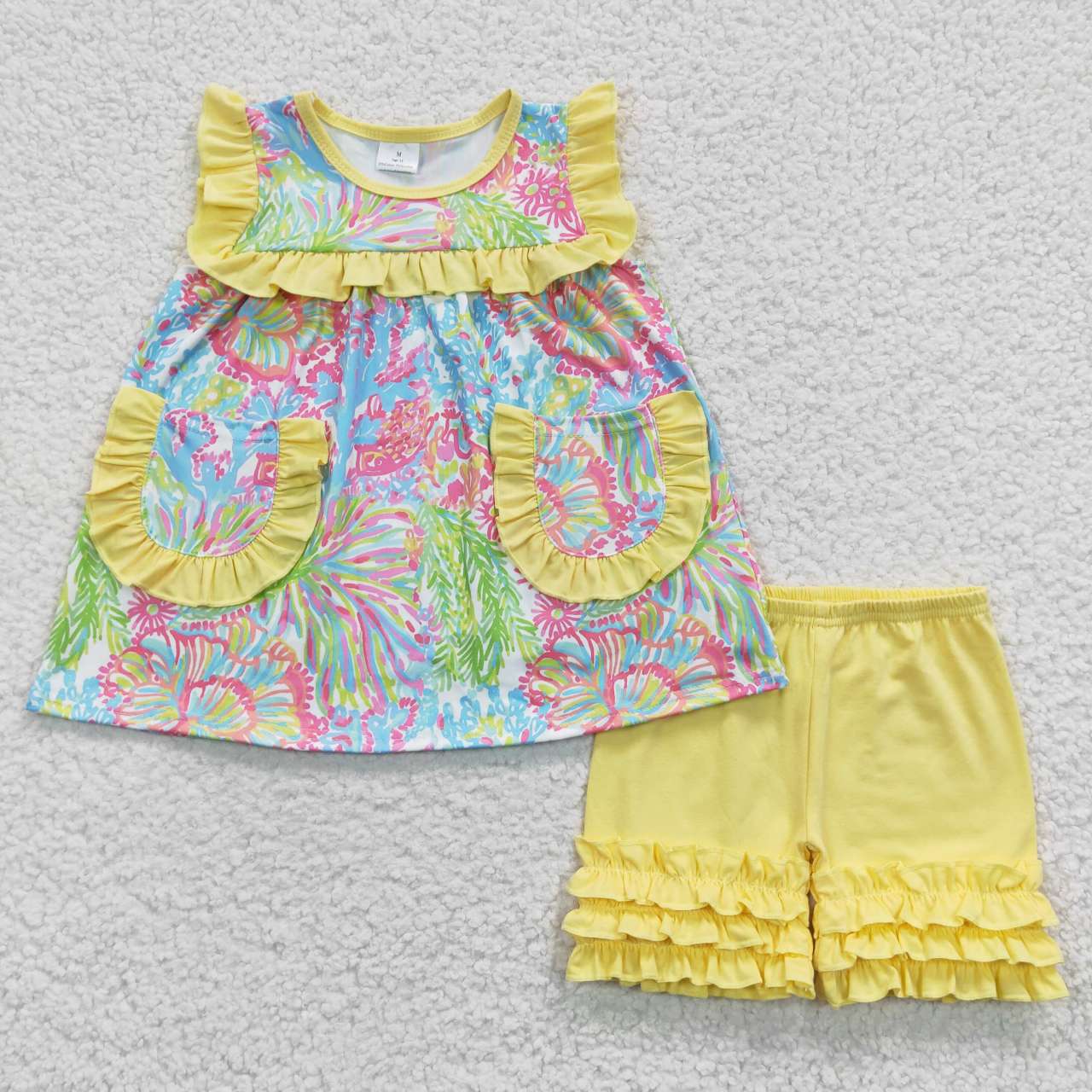 girls shorts sets colorful flower suits kids clothes