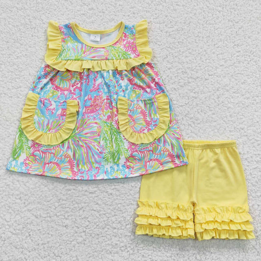 girls shorts sets colorful flower suits kids clothes