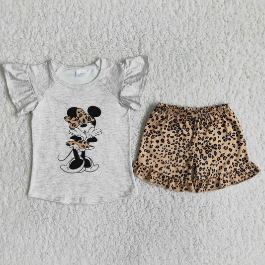 C0-14 Mickey short-sleeved leopard print shorts suit